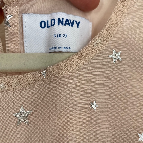 SOLD Old Navy • Light Pink Silver Metallic Star Sheer Sleeves Long Dress - Picture 5 of 15